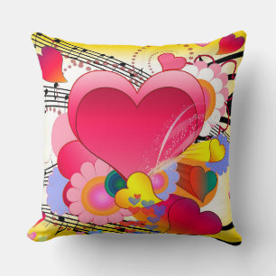 Cojín Decorativo Corazones, Flores y Notas Musicales