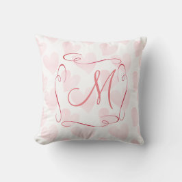 Cojín Decorativo Corazones Monogramados en Rosa Pastel Soñador