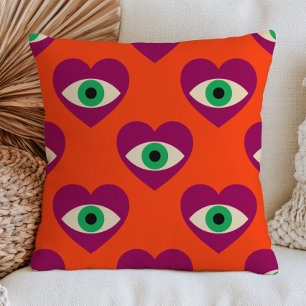 Cojín Decorativo Corazones Morados de Ojo Malvado sobre Funky Naran