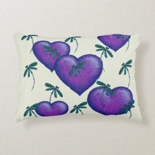 Cojín Decorativo Corazones morados y libélulas