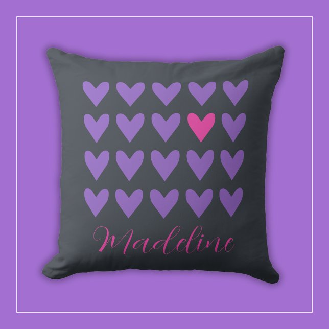 Cojín Decorativo Corazones morados y rosados calientes con franjas  (Subido por el creador)