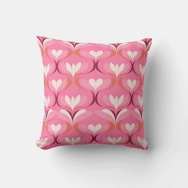 Cojín Decorativo corazones naranjas rosados retro ogee (Anverso)