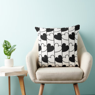 Cojín Decorativo Corazones negro y blanco Patrón de rayas