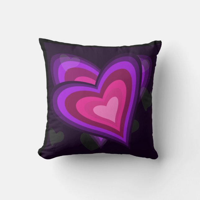 Cojín Decorativo Corazones negro y morado (Anverso)