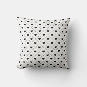 Cojín Decorativo Corazones Negros Cuadrícula Geométrica Minimalista