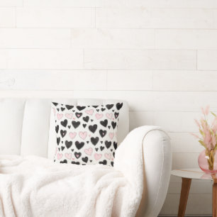 Cojín Decorativo Corazones Negros Rosados