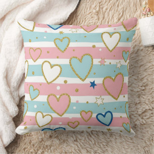 Cojín Decorativo Corazones Pastel Alegres con Detalles de Oro Metál