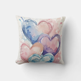 Cojín Decorativo Corazones Pintados con Acuarela