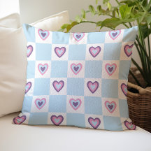 Corazones Retro Azul Claro Patrón de Cuadros