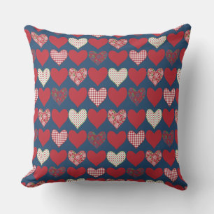 Cojín Decorativo Corazones Rojo, Azul y Blanco en azul de medianoch