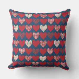 Cojín Decorativo Corazones Rojo, Azul y Blanco en azul de medianoch