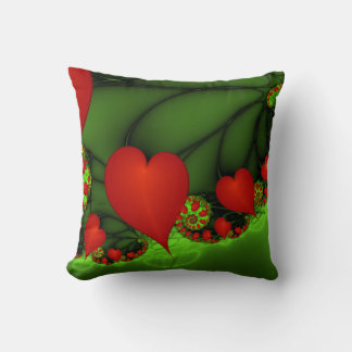 Cojín Decorativo Corazones rojos animan el arte fractal verde moder