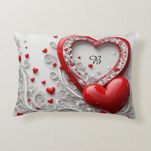 Cojín Decorativo Corazones Rojos Con Marco De Rollo Blanco Decoraci
