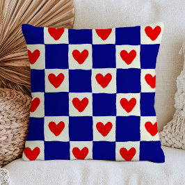 Cojín Decorativo Corazones Rojos Cuadrados Azules Cuadros Eclectic 