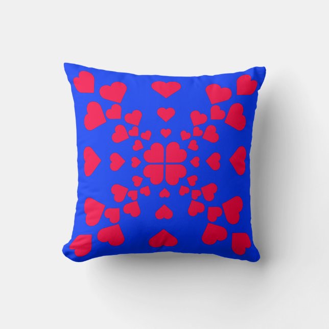 Cojín Decorativo Corazones Rojos De Fondo Azul (Anverso)