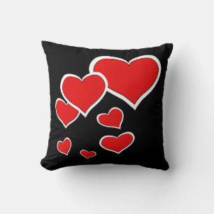 Cojín Decorativo Corazones Rojos Flotantes Arte Pop Negro 