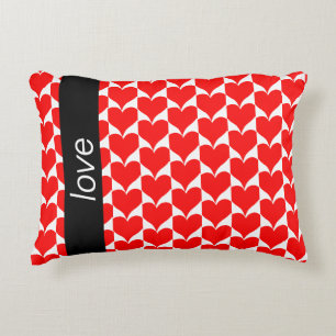 Cojín Decorativo Corazones rojos Patrón Blanco Negro Amor