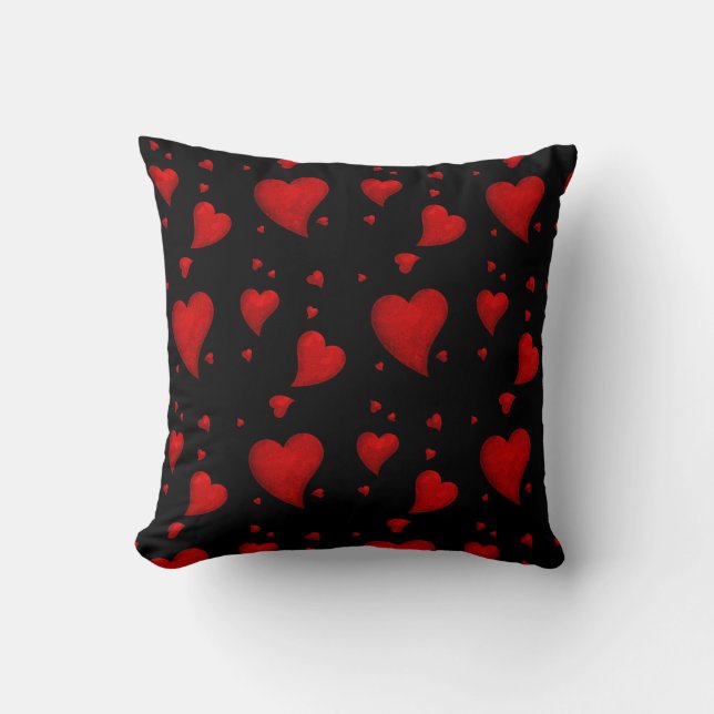 Cojín Decorativo Corazones rojos reverentes en blanco o negro (Anverso)