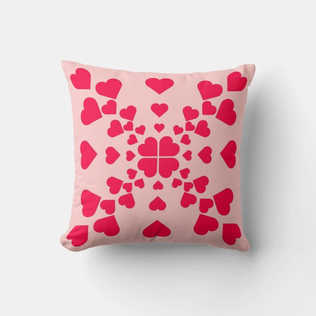 Cojín Decorativo Corazones Rojos Sobre Fondo Rosa (Anverso)
