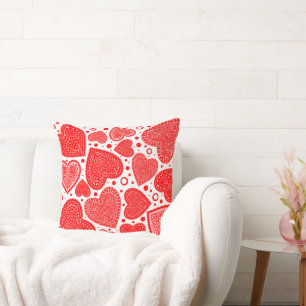 Cojín Decorativo Corazones Rojos y Patrón de Lunares Elegante 50cm