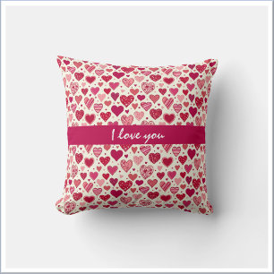 Cojín Decorativo Corazones rojos y rosados te amo