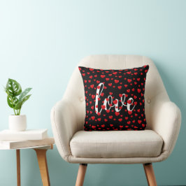 Cojín Decorativo Corazones rojos y texto de amor en negro