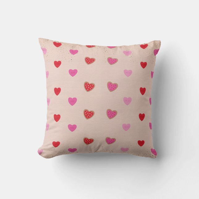 Cojín decorativo corazones rosados de San Valentín (Anverso)