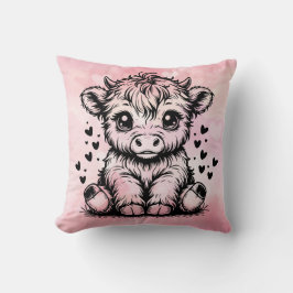 Cojín Decorativo Corazones rosados de vaca Highland