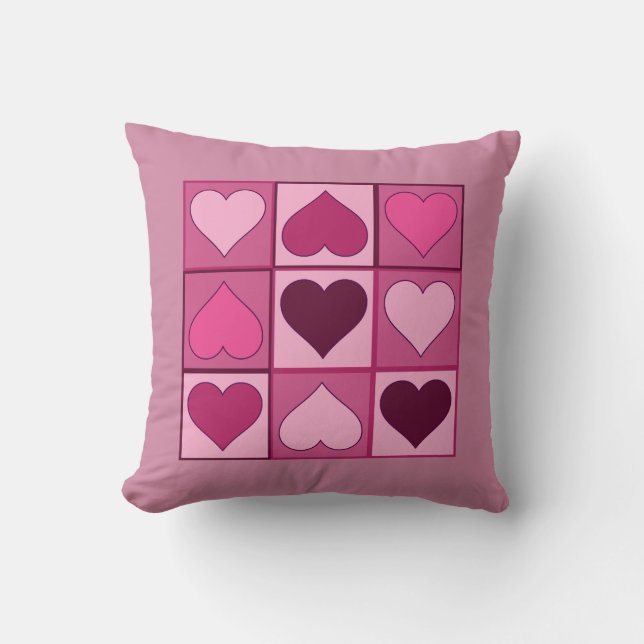 Cojín Decorativo Corazones rosados románticos arriba y abajo con cu (Anverso)