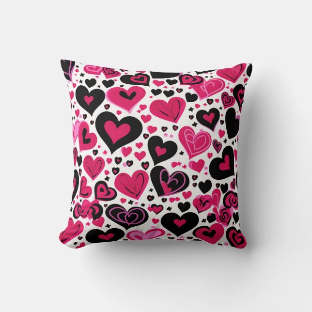 Cojín Decorativo Corazones rosados y negros (Anverso)