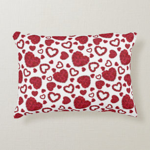 Cojín Decorativo Corazones Rosas Rojas Patrón Minimalista San Valen