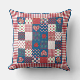 Cojín Decorativo Corazones, Rosas rojos, blancos, imitación azul