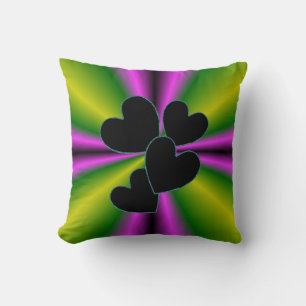 Cojín Decorativo Corazones sobre el arcoiris verde púrpura