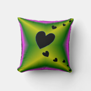 Cojín Decorativo Corazones sobre el arcoiris verde púrpura
