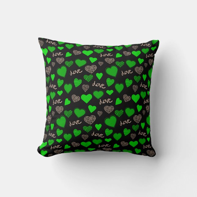 Cojín Decorativo Corazones verdes (Anverso)