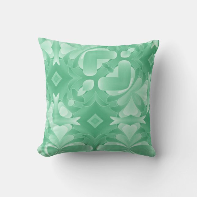 Cojín Decorativo Corazones y Diamantes Suaves Verdes (Anverso)