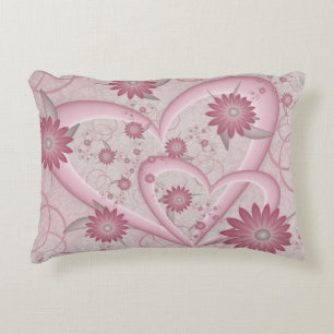 Cojín Decorativo Corazones y flores abstractos rosados Arte fractal