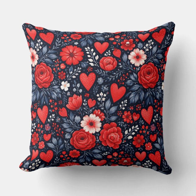 Cojín Decorativo Corazones y Flores Caprichosos (Anverso)