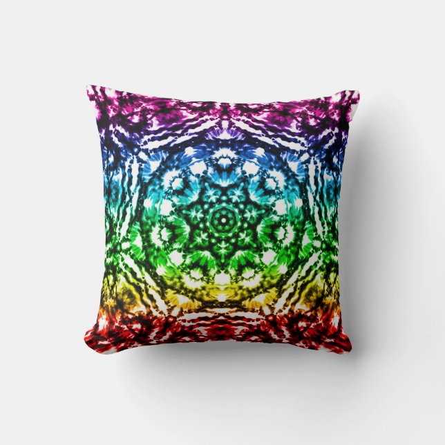 Cojín Decorativo Corbata de arcoíris con tinte mandala estrella (Anverso)