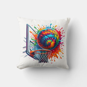 Cojín Decorativo Corbata de baloncesto colorida de tinte teñido Aro