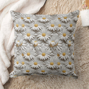 Cojín Decorativo corbata de margaritas 3d blancas y amarillas