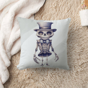 Cojín Decorativo Corbata de moño de sombrero alto de esqueleto gris