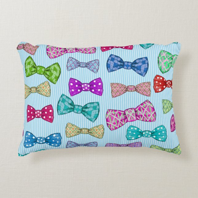 Cojín Decorativo Corbata, rayas azules, acuarela. (Anverso)