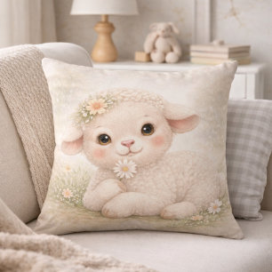 Cojín Decorativo Corderito Adorable con Flor Neutral para Habitació