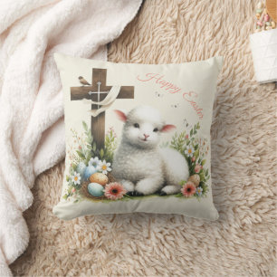 Cojín Decorativo Cordero de Pascua Personalizado Acuarela