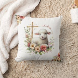 Cojín Decorativo Cordero de Pascua Personalizado Acuarela
