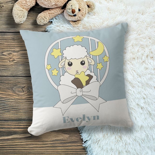 Cojín Decorativo Cordero retro pastel azul dulce Personalizado (Subido por el creador)