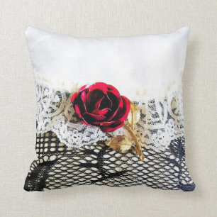 Cojín Decorativo Cordón romántico del rosa rojo y del blanco