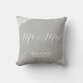 Cojín Decorativo Cordón rústico del vintage de la boda y Sr. y