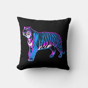 Cojín Decorativo Corey Tigre 80s Vintage Neón Azul Tigre